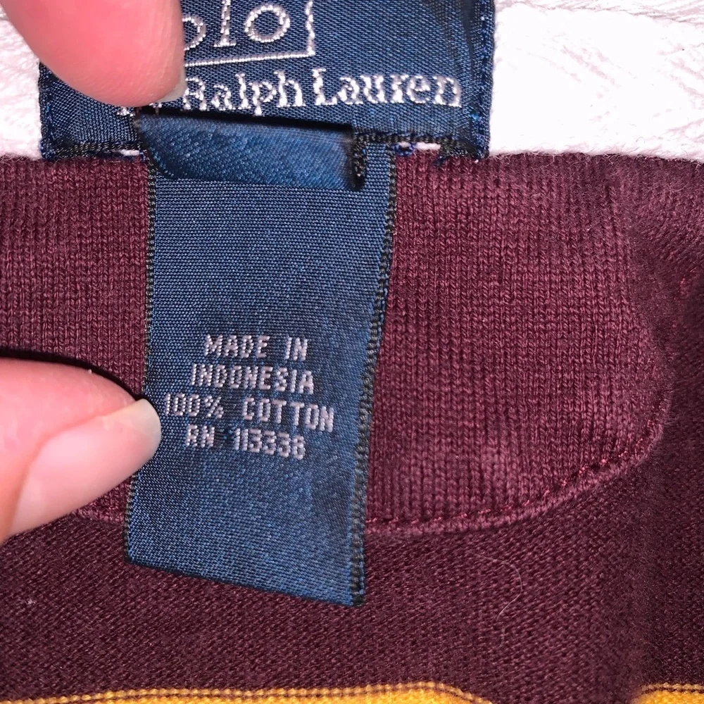 Polo Ralph Lauren Collar Maroon Yellow Striped Collegiate Rugby Polo M (12/14)